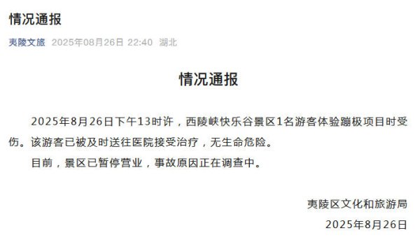 盈丰配资 游客蹦极时绳子疑似断裂？湖北宜昌一景区通报