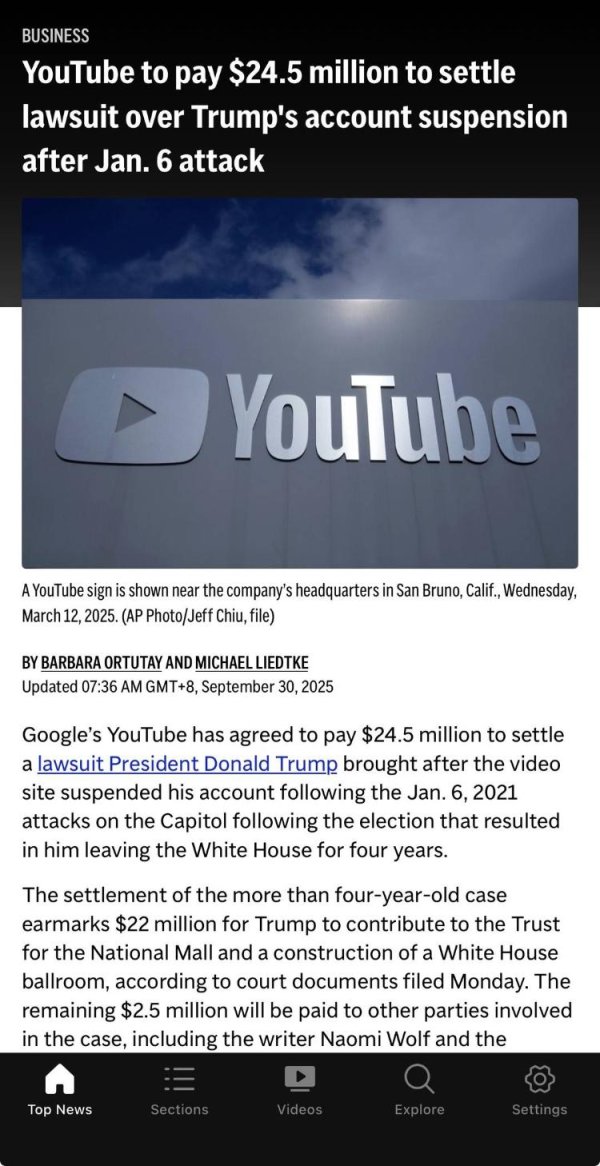 广州配资网 YouTube赔偿特朗普2200万美元，赔偿金将用于装修白宫